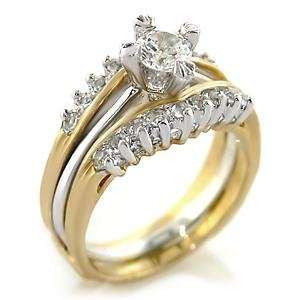  CZ WEDDING SET   Two Tone CZ Wedding Rings with Ring Guard 