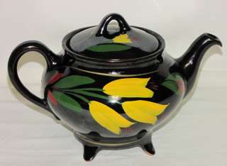   Canadian Brown Hand Painted Floral Pottery Electric Footed Teapot