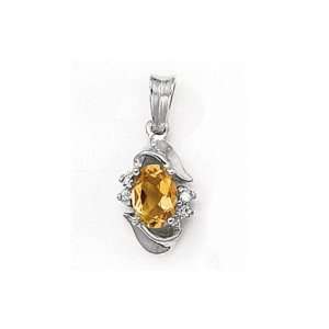   Gold November Birthstone Oval Citrine and Diamond Pendant Jewelry