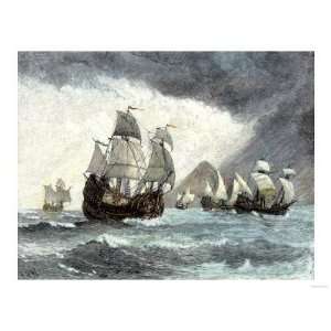 Ships of Ferdinand Magellan Rounding Tierra del Fuego to 