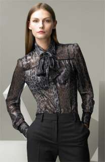 Dolce & Gabbana Leopard Print Chiffon Blouse with Tie Neck 