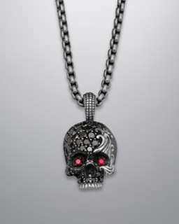 N1MGY David Yurman Waves Skull Necklace, Black Diamonds, 22