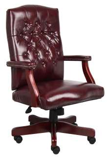 Boss Classic Executive Oxblood Vinyl Chair With Mahogan  
