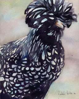 Print Silver Polish Chicken Painting Farm Art  