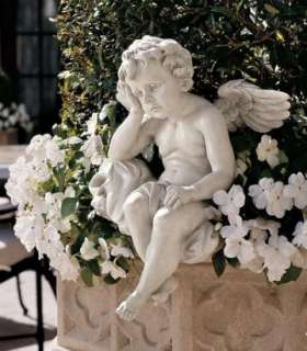 Peaceful Sitting Cherub Sculpture Garden Statue  