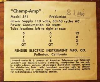 1958 FENDER CHAMP AMP VINTAGE ELECTRIC GUITAR TWEED TUBE DELUXE 