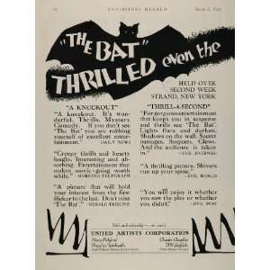  1926 Ad The Bat Silent Film Roland West United Artists 
