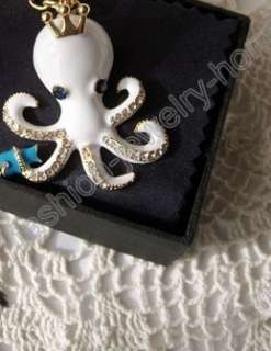 fashion gold plated white octopus crown crystal necklace  