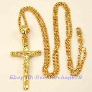  18K GOLD GP JESUS CROSS PENDANT 23.6 SOLID FILL GEP NECKLACE CHAIN