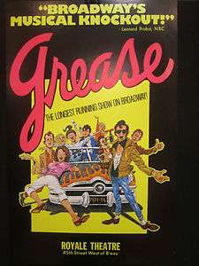 Original 1980s Grease Broadway Window Card poster 14x22 NY Royal 