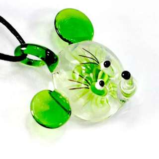 g4926 Green Murano Glass Mouse Flower Pendant Necklace  