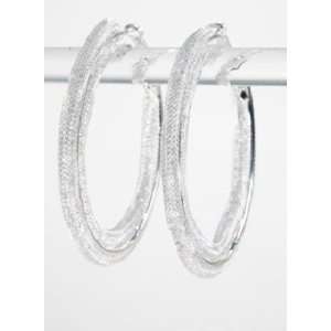  Syms Silver Double Mesh Crystal Hoops Earrings (width 5mm 
