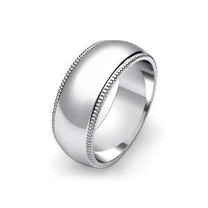   16.6g Mens Dome Milgrain Wedding Band 8mm Platinum Ring (9) Jewelry