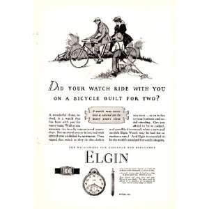 1927 Ad Elgin Wrist Watch Bicycle Built for Two Original Vintage Print 