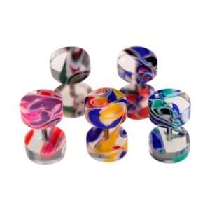Transparent Acrylic Fake Plugs with Pink/Purple Marble Design   16G (1 