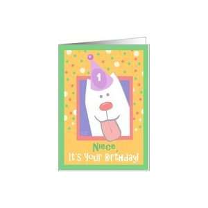  1st Birthday, Niece, Happy Dog, Party Hat Card Health 