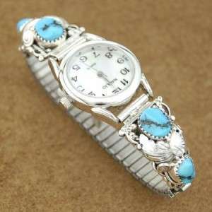   Navajo Sleeping Beauty Turquoise Sterling Silver Ladies Watch  