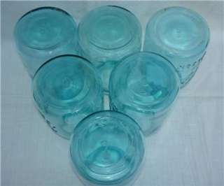   of 6 Vtg Blue Aqua Glass Ball Perfect Mason Jars QUARTS Canning Fruit