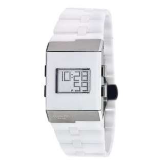 KENNETH COLE White Ceramic Digital & Stainless Steel Watch w/ LCD Blue 