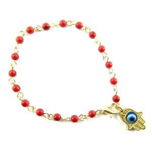   Hamsa Hand Kabbalah Red Glass Beads Bracelet Evil Eye Charm Brb20312 r