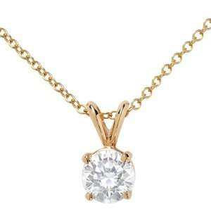 14k Yellow Gold, Round Diamond Solitaire Pendant with Chain (0.33 ct)