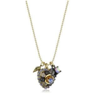 Betsey Johnson Iconic Vintage Hearts Crystal Heart Pendant Necklace