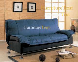 Contemporary Futon/Sofa Bed in Blue and Black Two Tone Fabric with 