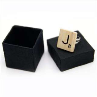 Wooden scrabble tiles letter adjustable ring letter J  