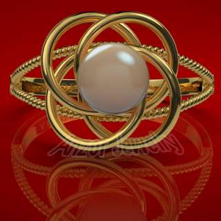 14k Solid Yellow Gold Peach Pearl Love Knot Ring R462  