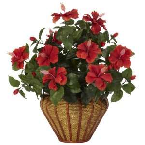   Hibiscus Wall Sconce Silk Plant Red Colors   Silk Plant Home