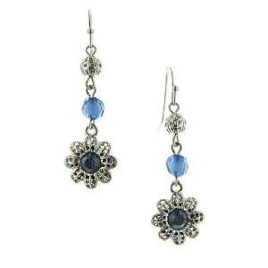  Liliana Navy Blue Crystal Flower Drop Earrings Jewelry