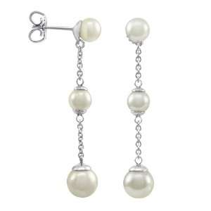  Majorica Jewelry 3 Pearl Silver Chain Earrings Jewelry