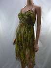 NWT Sue Wong Floral Silk Green Lime Combo Tattered Cocktail Dress 2P 