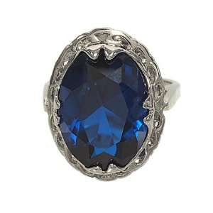  Large Oval Sapphire Spinel Single Stone Silvertone Fashion Ring 