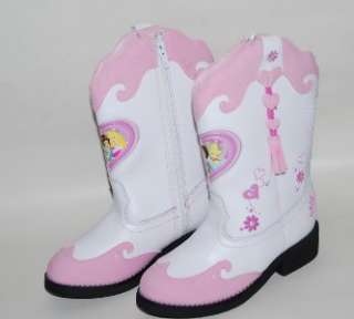   Disney Princess Cowboy Cowgirl Boots 7 Pink & White Light Up Toddler