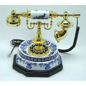  8 Antique Style White and Blue Telephone: Office Products