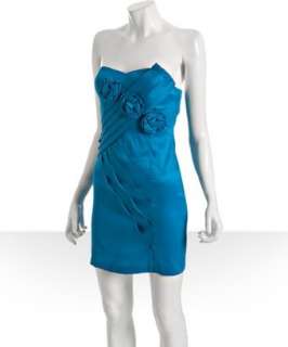 Romeo & Juliet Couture aqua pleated triple rosette strapless dress 
