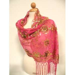  Pink Italy Fashion Flower Scarf Shawl w/ All Hand Made 