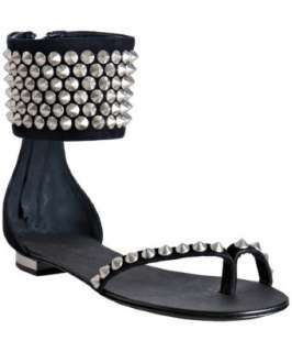 Balmain black suede studded flat thong sandals  