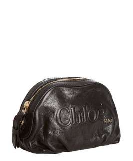 Chloe black leather logo cosmetic case