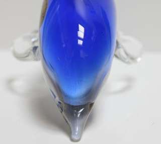 LARGE MURANO ART GLASS BLUE DOLPHIN FIGURINE SCULPTURE  
