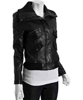 DKNY black leather zip front bomber jacket  