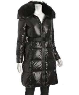 SAM. jet black laquered Alpine fox fur down coat  BLUEFLY up to 70% 