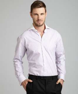 Hickey Freeman purple stripe cotton contrast spread collar dress shirt