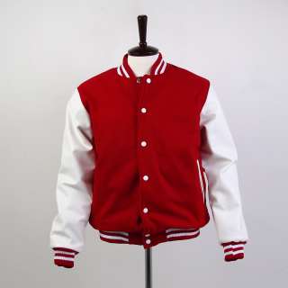 RED VARSITY COLLEGE LETTERMAN WOOL & LEATHER JACKET  