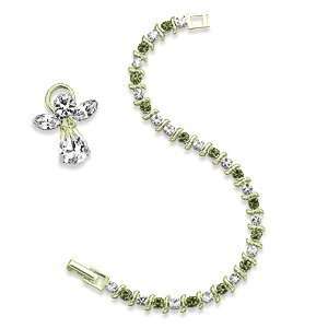  S Curve Crystal August Birthstone Bracelet and Angel Pin Jewelry