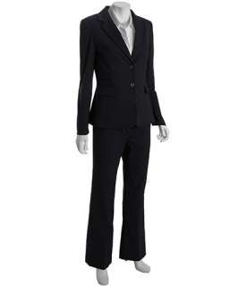 Tahari ASL navy pinstripe stretch two button pant suit