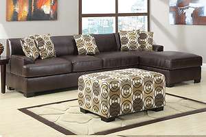   Leather Sofa Sectional Couch 2 Pc Set Sofa Chaise w/ Optional Ottoman