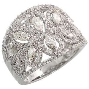  Gold Floral Diamond Band, w/ 1.70 Carats Brilliant, Pear & Marquise 
