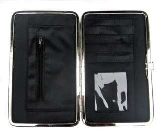 Leopard White Print Clutch Hard Case Wallet Black Trim  